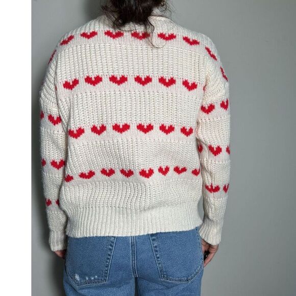 White Heart Knit Sweater Size XL - Picture 2 of 5